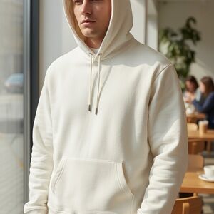 Men's Cream/natural Hoodie/ Heavyweight Organic Brushed Hood